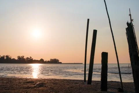 Sunset on the river Stock Photos