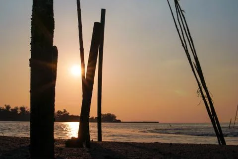 Sunset on the river Stock Photos