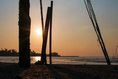 Sunset on the river Stock Photos