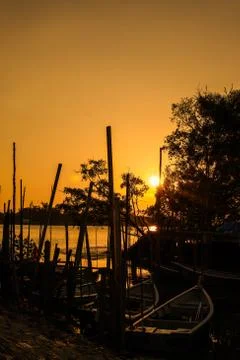 Sunset on the river Stock Photos