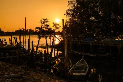 Sunset on the river Stock Photos