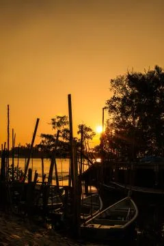 Sunset on the river Stock Photos