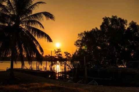 Sunset on the river Stock Photos