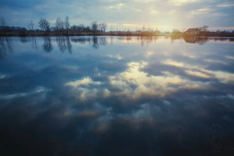 Sunset on the river Stock Photos