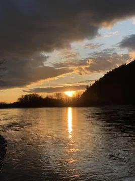 Sunset on the river 库存照片