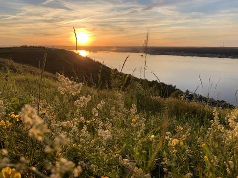 Sunset on the river Stock Photos