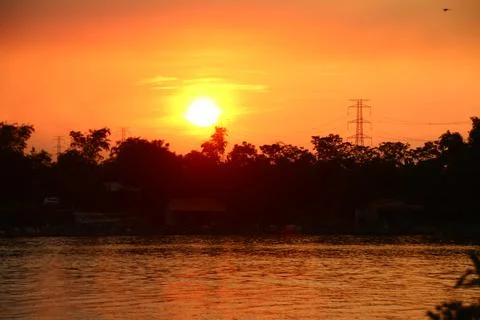 Sunset on the river Stock Photos