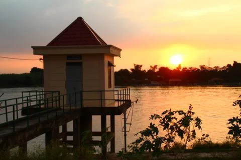 Sunset on the river Stock Photos