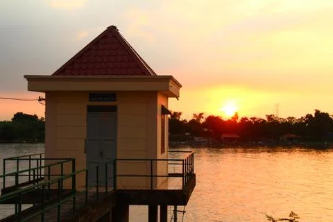 Sunset on the river Stock Photos