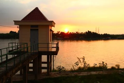 Sunset on the river Stock Photos