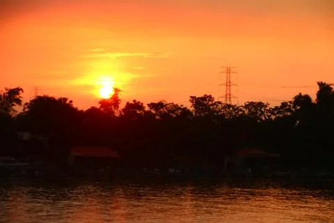 Sunset on the river Stock Photos