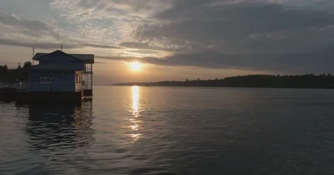 Sunset on the river. Pier. Plyos Stock Footage 64229115