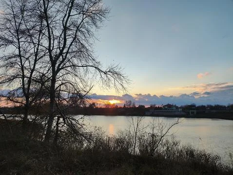 Sunset on the river. river landscape at sunset. natural landscape. Dnepr Ri.. Stock Photos