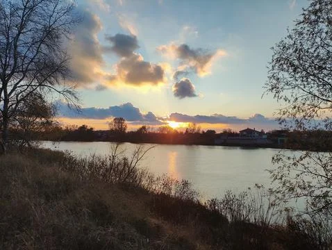 Sunset on the river. river landscape at sunset. natural landscape. Dnepr Ri.. Stock Photos