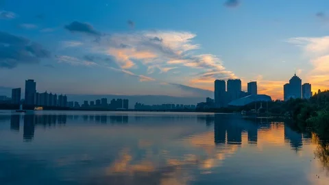 Sunset on River Skyline 1080P Stock Footage