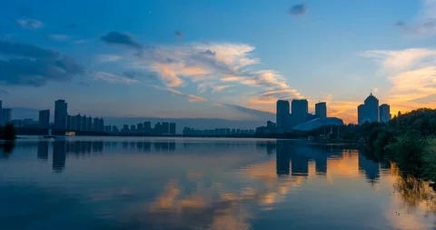 Sunset on River Skyline 4K Stock Footage 115222254