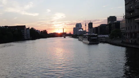 Sunset on the river Spree in berlin Stock Footage 203950965