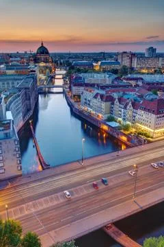 Sunset at the river Spree in Berlin Stock Photos