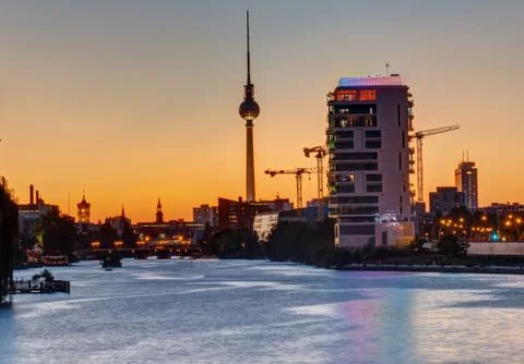 Sunset at the river Spree in Berlin Stock Photos