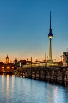 Sunset at the river Spree in Berlin Stock Photos
