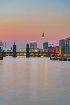 Sunset at the river Spree in Berlin Stock Photos