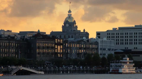 Sunset River Street Stock Footage 37932412