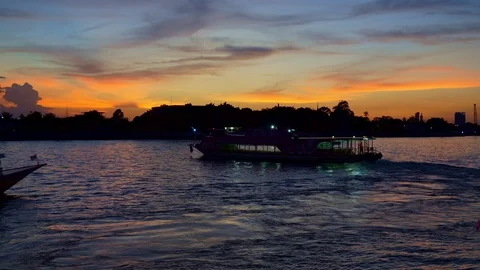 Sunset at the river in THAILAND. 4K Stock Footage 112316975