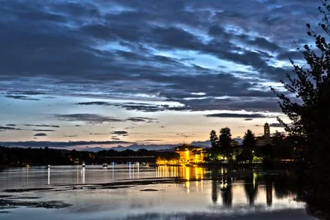 Sunset on the river Ticino Stock Photos