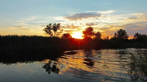 Sunset on the river - timelapse Stock Footage 25438280