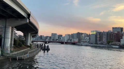 Sunset at the River in Tokyo Stock Footage 273262049