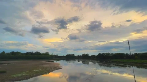 Sunset River Urban Lake Surface Delay Stock Footage 274112048