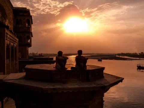 Sunset on the River Yamuna Stock Photos