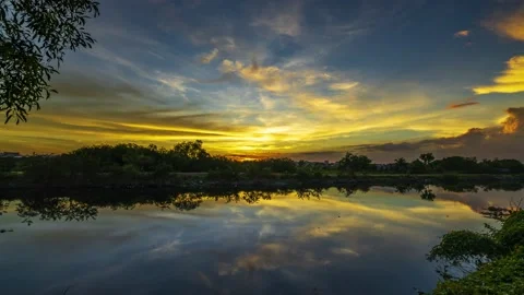 The sunset on the riverbank Stock Footage 146010171