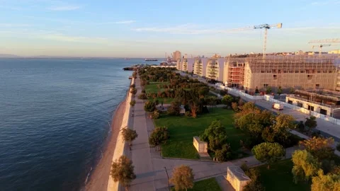Sunset riverside development; Braco de Prata Video stock 346069879