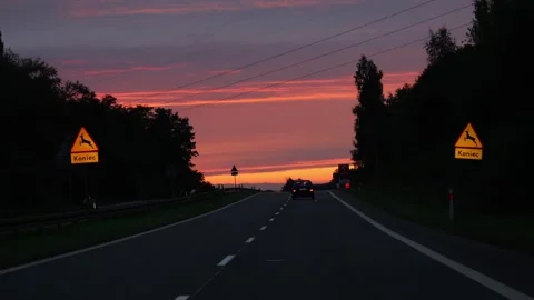 Sunset on the road Stock Footage 252085680