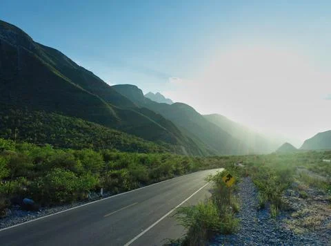 Sunset Road to the mountain Stock Photos
