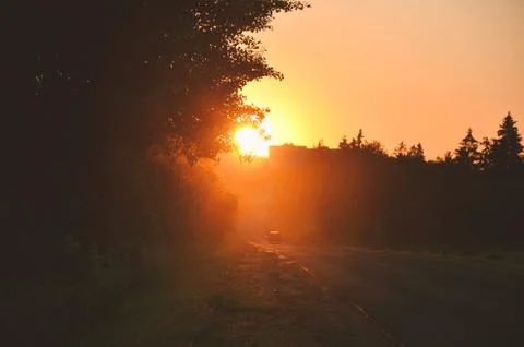  Sunset on the road Stock Photos