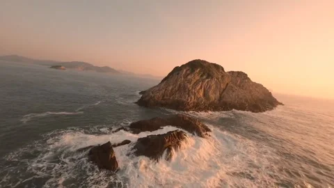 Sunset rock ocean drone view Video stock 274414406