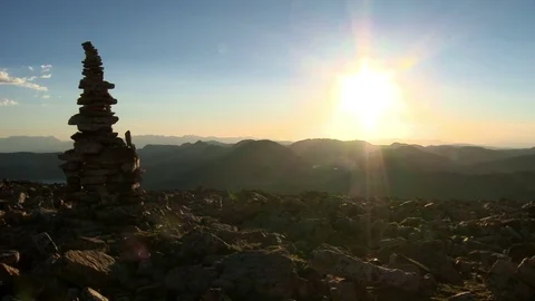 Sunset with rock tower silhouette Stock Footage 74096731