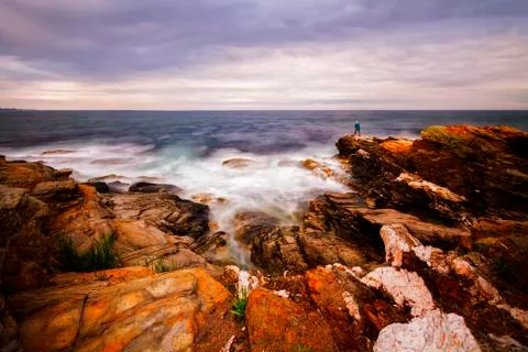 Sunset on a rocky shore. Stock Photos