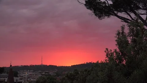 Sunset in Rome, Italy, Sundown Dramatic Setting City, District View in Dusk 4K Stock Footage 340183248