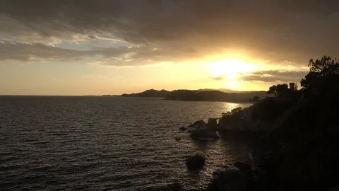 Sunset on the Ronda de Lloret de Mar path Stock Footage 112593363