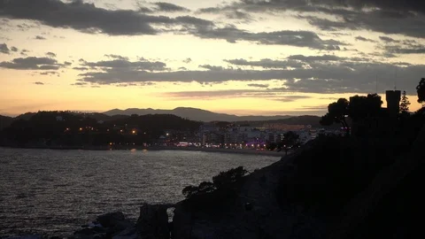 Sunset on the Ronda de Lloret de Mar path Stock Footage 112594821