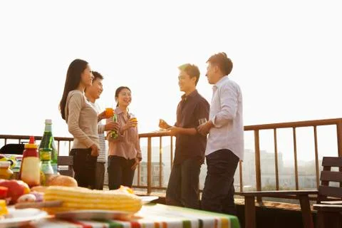 Sunset at Rooftop Barbecue Stock Photos