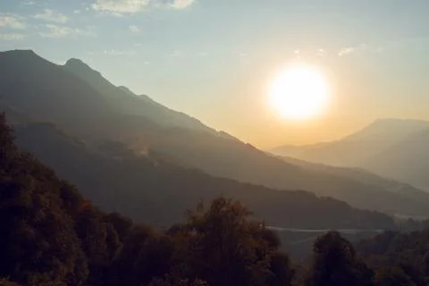 Sunset on the Rosa Khutor wiev from the cable car Sochi Russia Stock Photos