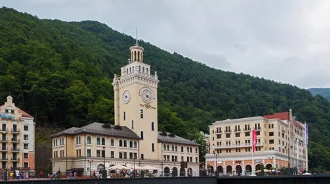 Sunset on the Rosa Khutor. Zoom. Time Lapse.  Sochi, Russia. 1280x720 스톡 동영상 54381768