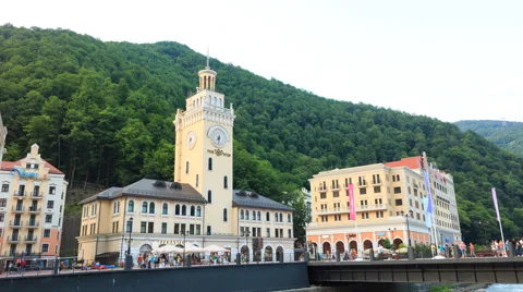 Sunset on the Rosa Khutor. Zoom. TimeLapse.  Sochi, Russia. 4K Stock Footage 53094186