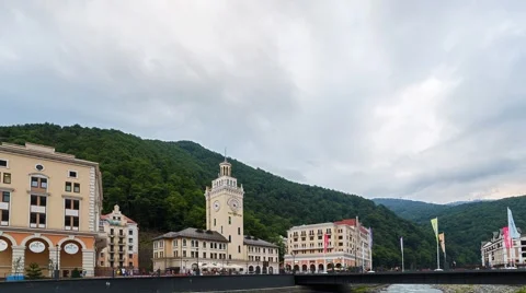Sunset on the Rosa Khutor. Zoom. TimeLapse.  Sochi, Russia Video stock 54382213