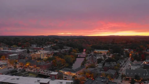 Sunset Rotating Drone Shot Of Downtown Dover New Hampshire Video stock 128197811