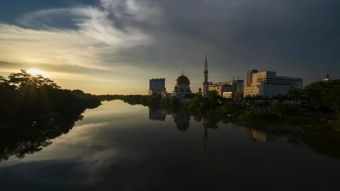 Sunset at The Royal Klang Mosque Stock Footage 97071879